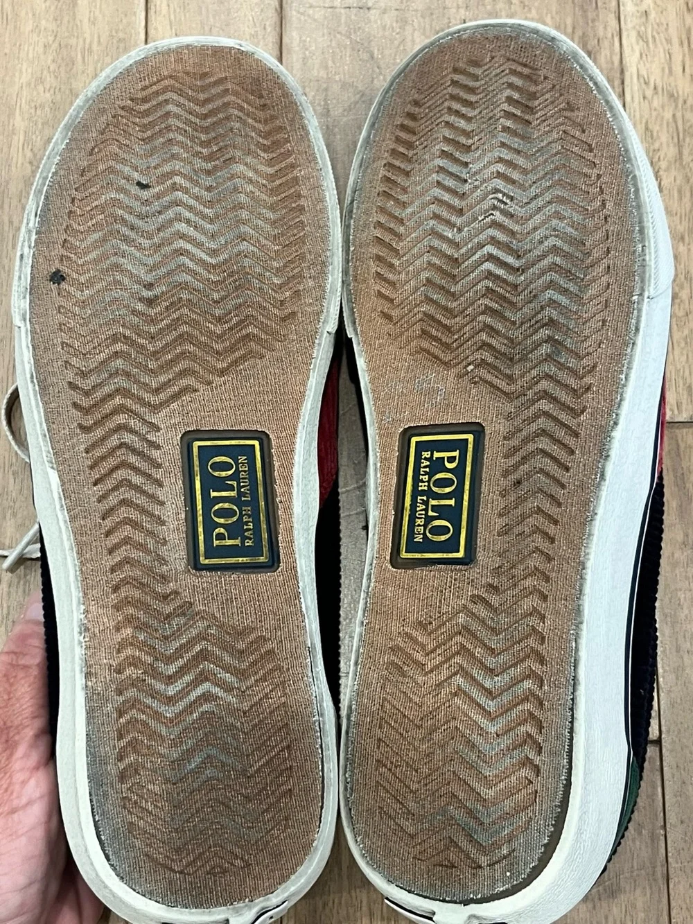 Polo by Ralph Lauren Red and Navy Corduroy Lace-Up Sneakers with Yellow Accents